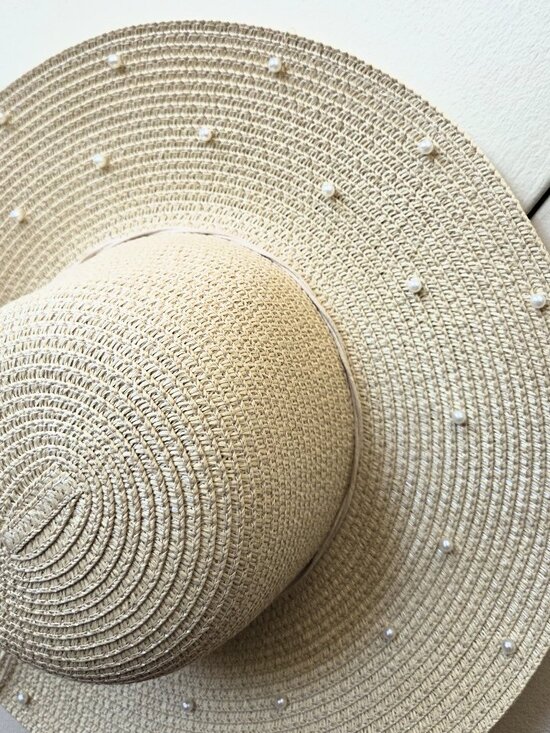 Renato Balestra - Italy - Straw Visor Summer Hat Embellished with Pearls NEW main image 4